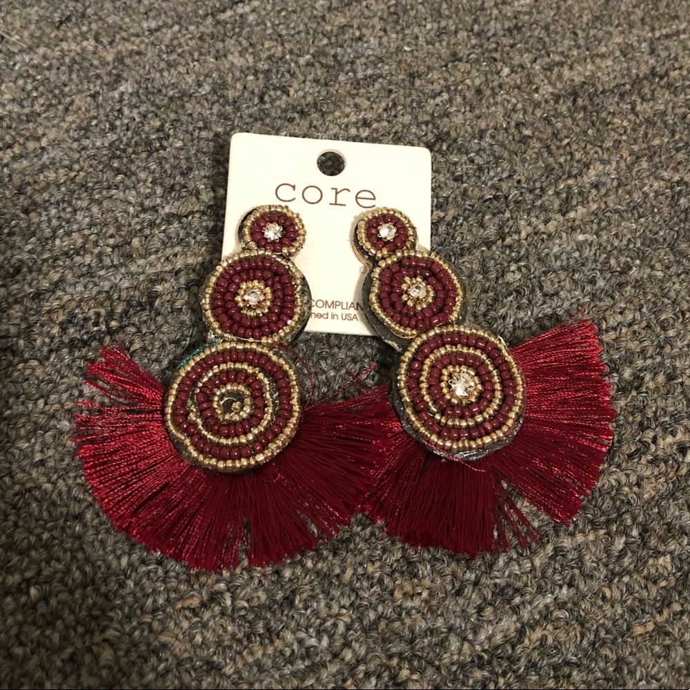 Core Red Tassel Beaded Earrings